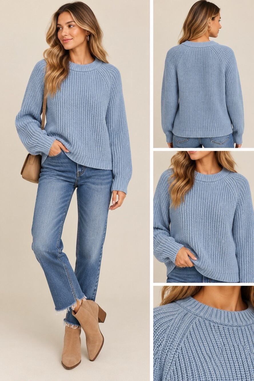 Quince Fisherman Crew Sweater Women’s Sky Blue 100% Organic Cotton M